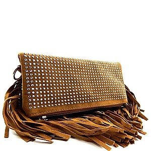 Small Stud Fringed Fold-Over Cross Body Messenger