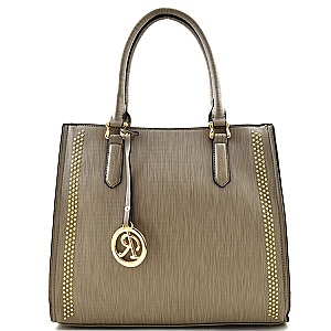 Studed Accent Textured Faux-leather Fashion Tote