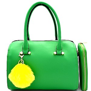 [S]L6494-LP Pom Pom Accent Boston Satchel SET