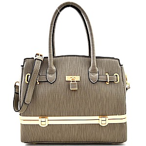 Textured Bottom Compartment Padlock BOXY Satchel