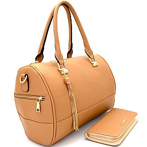 [S]LHU0281W-LP Tassel Accent Multi-Pocket Boston Satchel Wallet SET