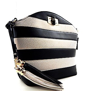 Stripe Twist Lock 2 Tone Messenger Bag