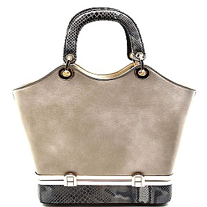Snake Skin Print Bottom Boxy Compartment Satchel