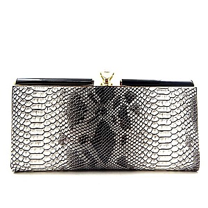 Metal Frame Snake Print Jewel-top Clutch