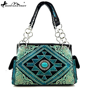 Montana West Turquoise Stoned Aztec Embriodery Tote