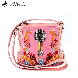 Chic Floral and Crystal Embroidered Messenger Bag