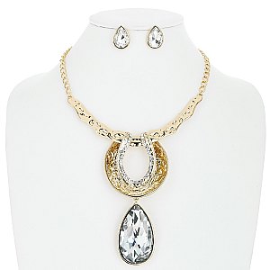 OVAL PENDANT METAL NECKLACE SET