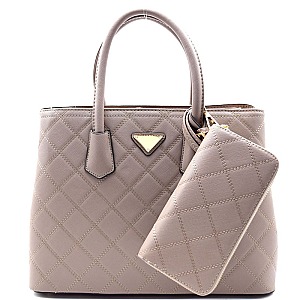 Quilted Saffiano Triangular Log Satchel WITH WALLET