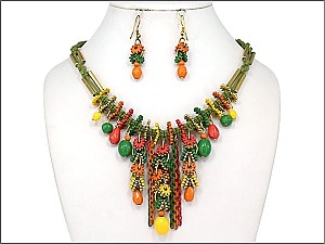 MULTI COLOR BEAD NECKLACE & EARRING SET