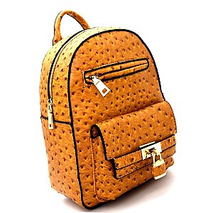 OST6353-LP Ostrich Print Embossed Padlock Accent Backpack