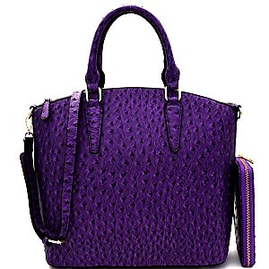 [S]OST6385W-LP Ostrich Print Embossed Tall Dome Satchel SET