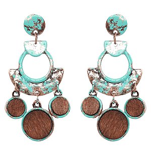 PE1400-LP Metal Wood Geometric Statement Earring
