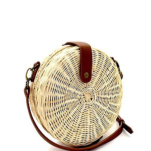 MH-PPC5916 Round Woven Straw Flap Shoulder Bag Cross Body