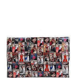 CHIC GLOSSY PU LEATHER FAMOUS PEOPLE MAGAZINE PRINT SLING WALLET JYPQS-012