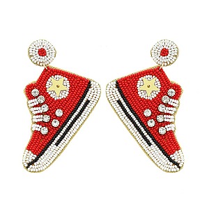 Trendy 2" Handmade Seed Beads Sneakers Earrings
