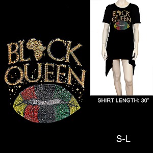 FASHIONABLE BLACK QUEEN RHINESTONE Short-Sleeved SHIRT