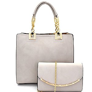 [S]SD520-LP Chain Accent 2 in 1 Tote Clutch SET