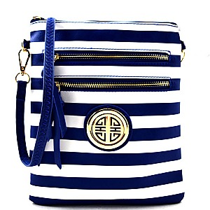 Stripe Print Multi Zipper Tall Cross Body