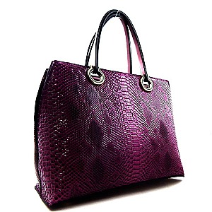 Ring Accent Snake Print Embossed Tote