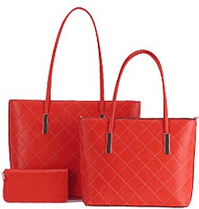 3 IN 1 TRENDY QUILTED STITCHING SHOPPER BAG WALLET SET