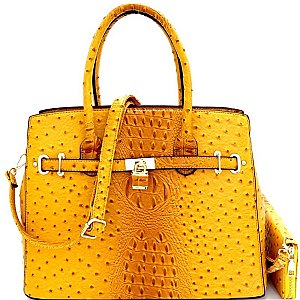 TU6729W-LP Ostrich Embossed Padlock Accent Structured Tote Wallet SET