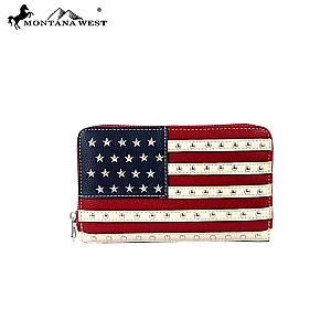 American Flag Design Silver Star Studs Wallet
