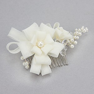 BRIDAL FLOWER HAIR COMB WITH PEARLS AND RHINESTONES