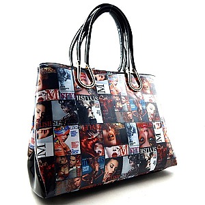 Hardware Accent Patent Fashion Magazine Print Tote
