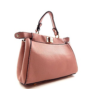 Twist-lock Structured Small Size Leather Like Satchel