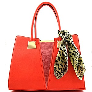 Scarf Accented Neon Color Tote