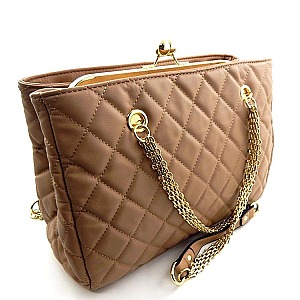 Kiss-Snap Clutch Frame Tripple Compartment Quilted Shoulder Bag