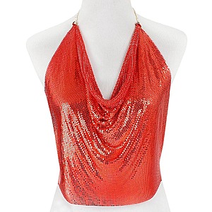 SEXY HALTER METAL MESH Solid Color CAMISOLE TOP 15" / 30" LARGE