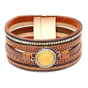 ZB1281-LP Semi-Precious Stone Multi-layered Leather Bracelet