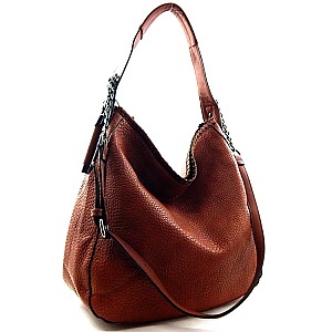 Chain Accented Faux Leather Fashion Hobo