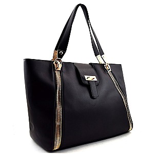 Zipper Accented Flap Top Tote