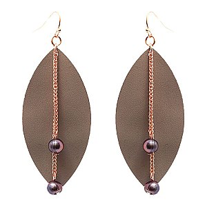 ZE1429-LP Semi Bead Leather Oval Earring