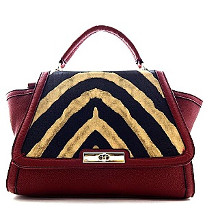 Zebra Print Twist-lock Flap Top Large Size Satchel
