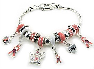 MULTI BEAD - PINK RIBBON CHARMING BRACELET