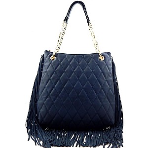 Leather Fringed Quilted Shoulder