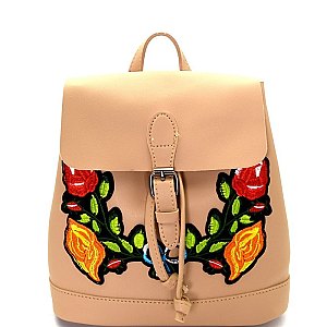 BP1981-LP Flower Embroidery Convertible Drawstring Backpack