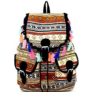 BP6040-LP Thread Tassel Accent Aztec Tribal Drawstring Backpack