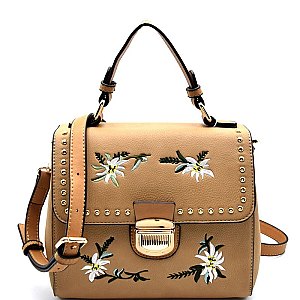 BS109-LP Flower Embroidery Studded Push-Lock Cross Body