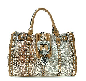 Rhinestone Belt Buckle Croc Handbag