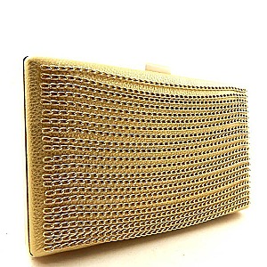 Chain Accented Metal Frame Clutch