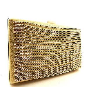 Chain Accented Metal Frame Clutch