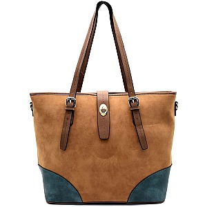 Soft Touch Accent Colorblock Turn-Lock Shopping Tote