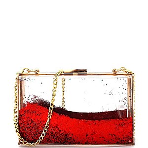 CLS49212 -LP MMS Dynamic Liquid Glitter Clear Frame Novelty Clutch