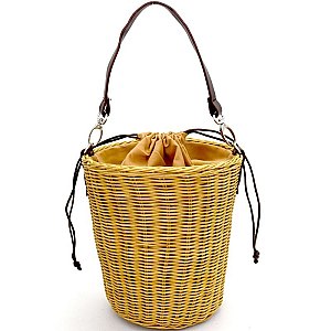 DR0001-LP Woven Bamboo Drawstring Bucket Shoulder Bag