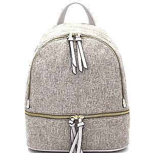DX0029-LP Zipper-Decorated Tweed Backpack