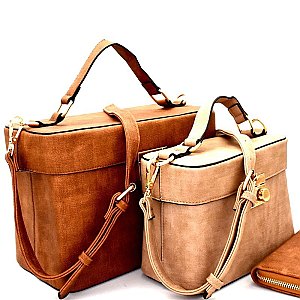 [S]F0202-LP Textured 3 in 1 Boxy Twin Satchel SET with Wallet
